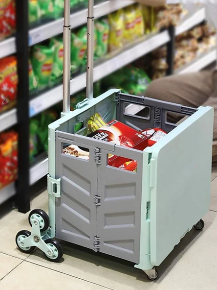 Germany Style Katlanabilen Merdiven Çıkabilen Pazar ve Market Alışveriş Arabası 40 KG - 4