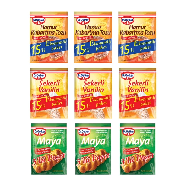 Dr.Oetker Kabartma Tozu 15 li + Vanilya 15 li + Maya 3 lü Ekonomik Paket