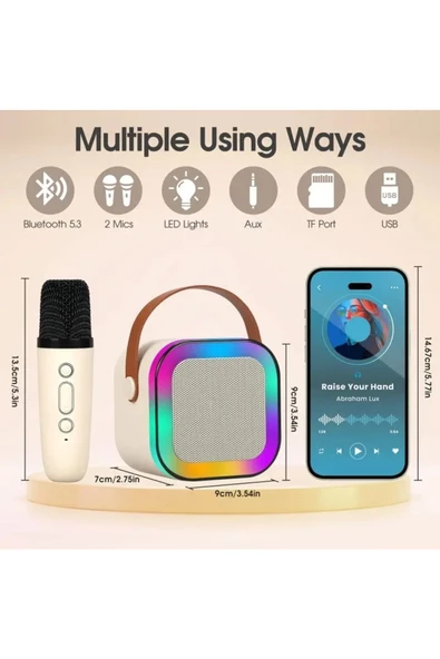 Kensa Kablosuz Mikrofonlu Karaoke Makinesi Taşınabilir Bluetooth Hoparlör Seti Bas Tiz Ayarlı 10.7x9x8 cm - 5