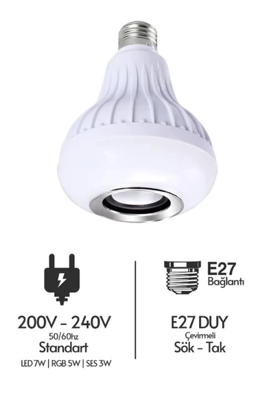 Rollovie Bluetooth Music Bulb Akıllı Hoparlör Led Işıklı Uzaktan Kumandalı Müzikli Ampul 7 Renk Işıklı - 3