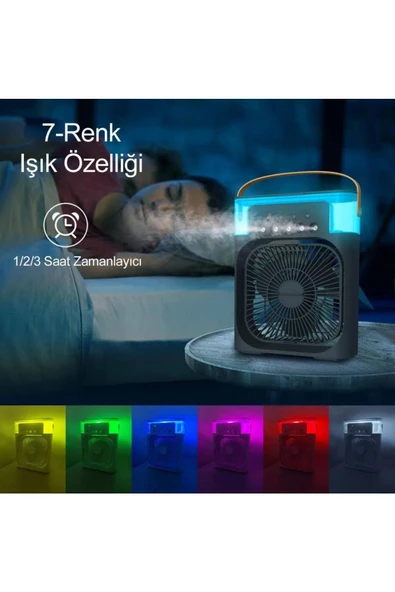 Yeni Işıklı Buharlı Vantilatör 600ml 5 Spreyli Vantilatör Buzlu Buharlı Mini Klima Mini Fan Buzlu Fan - 4