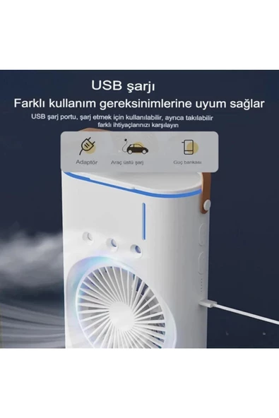 VOOKA Işıklı Spreyli Vantilatör Buzlu Buharlı Vantilatör Büyük Fan Nemlendirici Klima Soğutucu Çift Fanlı - 2