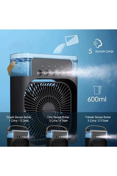 Yeni Işıklı Buharlı Vantilatör 600ml 5 Spreyli Vantilatör Buzlu Buharlı Mini Klima Mini Fan Buzlu Fan - 3