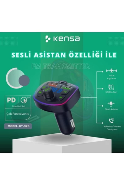 Kensa Araç Bluetooth FM Transmitter MP3 ve Şarj