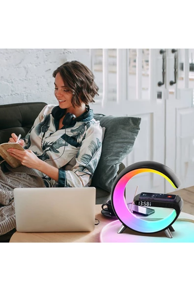 bestdijital G Shape Kablosuz Şarj Standlı Bluetooth hoparlör RGB Led Gece Lambası - 3