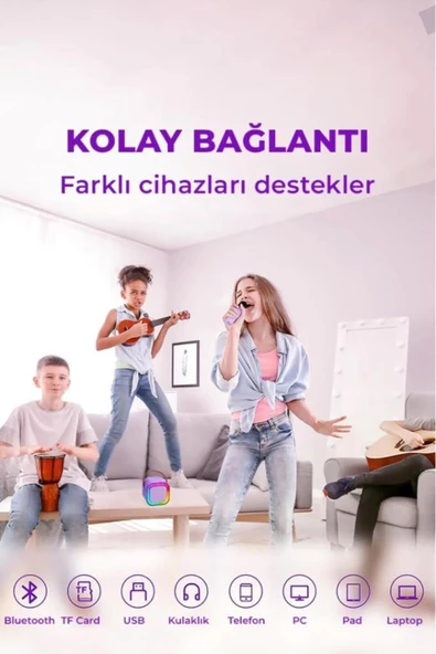 Kensa Rgb Işıklı Kablosuz Mikrofonlu Taşınabilir Bluetooth Hoparlör Karaoke Müzik - 4