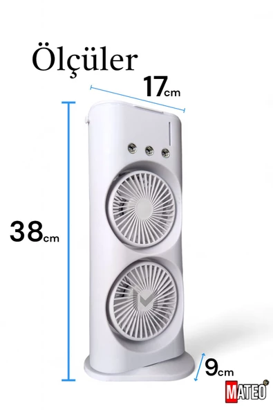 MATEO Smart Taşınabilir Işıklı 3 Spreyli Şarjlı Vantilatör Buzlu Buharlı Mini Fan Nemlendirici - 2