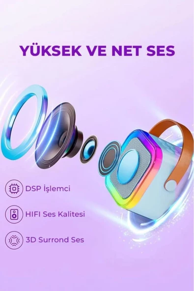 Kensa Rgb Işıklı Kablosuz Mikrofonlu Taşınabilir Bluetooth Hoparlör Karaoke Müzik - 2