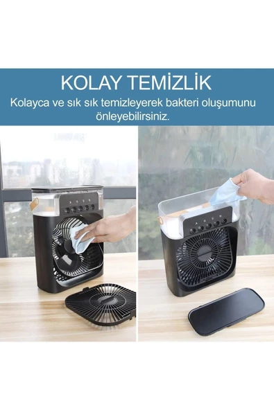 Taşınabilir Işıklı 5 Spreyli-Buharlı Vantilatör-Buzlu Masaüstü Fan Klima Buharlı Hava Nemlendiricili - 7