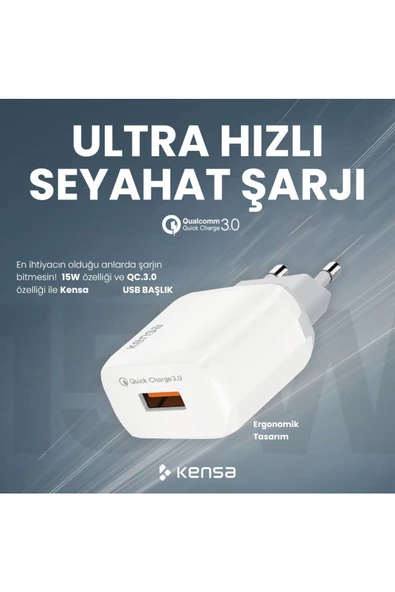 Kensa Usb Travel Wall Charger 3.0a Type-c Usb Qc-50 - Resim 5