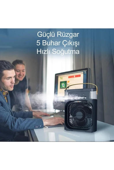 Yeni Işıklı Buharlı Vantilatör 600ml 5 Spreyli Vantilatör Buzlu Buharlı Mini Klima Mini Fan Buzlu Fan - 2