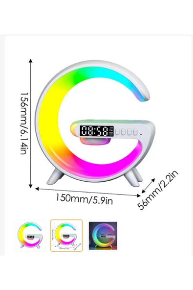 dijiPOMS G63 Kablosuz Şarj - Saat - Hoparlör Özellikli Masa Lambası 3 in 1 - 2