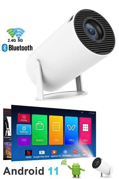 LeaserTech Taşınabilir Projektör 2560-1440P,Wifi Bluetooth, Android 11