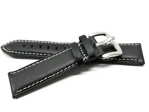 Fado&Her Saate Uyumlu Hakiki Siyah Beyaz Dikişli   Deri Saat Kordonu 22   mm  (44) ürün görseli 1