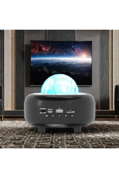 Galaksi Gökyüzü ve Yıldızları Yansıtan Gece Lambası Hoparlör LED Işıklı Bluetooth RGB CH-M27 - 3