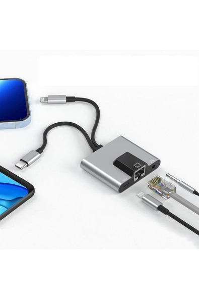 İphone ile Uyumlu Lightning/Type-C Telefon/Tablet Ethernet  Adaptörü,RJ45 Adaptörü Zr815