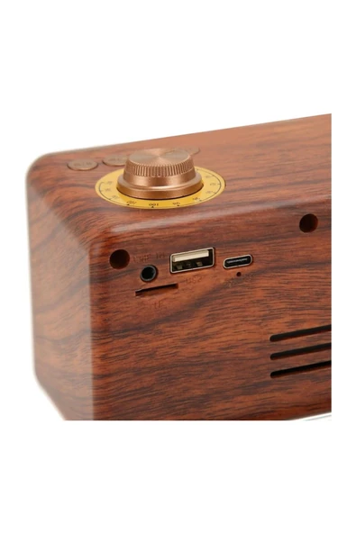 Yeni Nesil Retro Radyo Görünümlü Speaker USB TF AUX Bluetooth Vintage Müzik Kutusu Kahverengi B3 - 3