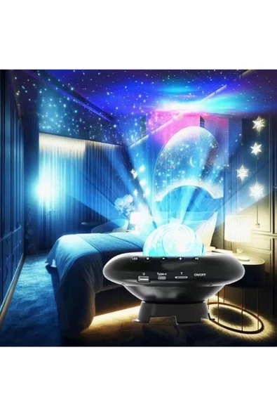 Galaksi Gökyüzü ve Yıldızları Yansıtan Gece Lambası Hoparlör LED Işıklı Bluetooth RGB CH-M26 - 6