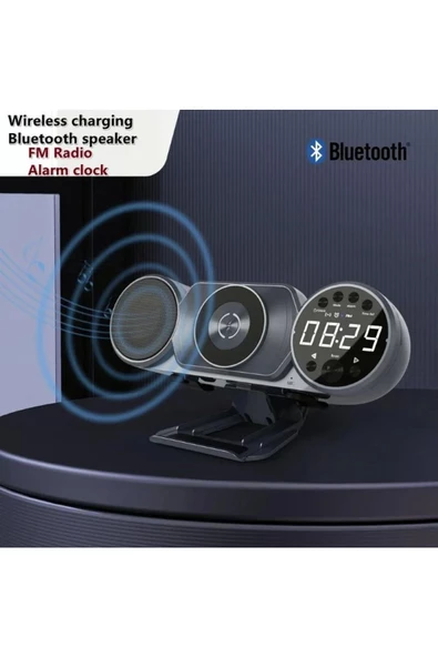 Bluetooth Hoparlör Çift Telefon Şarj Desteği Usb Kablosuz Şarjlı Radyo Çalar Saat Bluetooth Wd100 - 2