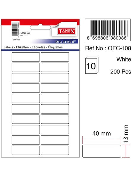 Tanex Etiket Ofc-108-13  X 40 Mm 180 Adet - Beyaz