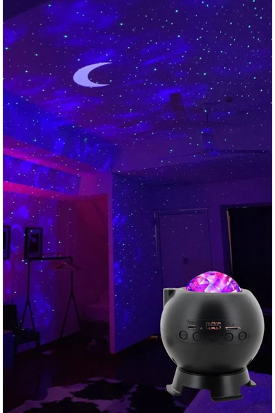 Galaksi Gökyüzü ve Yıldızları Yansıtan Gece Lambası Bluetooth Bağlantı Hoparlör Özellikli LED CH-M25 - 5