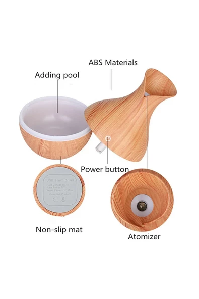 Mini Boy Uçucu Yağ Difüzör 200ml LED Aromaterapi Nemlendirici 15cm x 10cm A042 Açık Kahverengi - 4