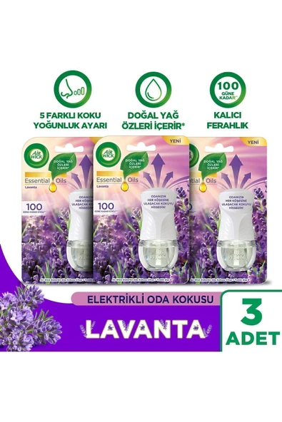 Elektrikli Oda Kokusu Kit Lavanta - Cihaz Yedek Şişe X 3 - Esansiyel Yağlar Içerir