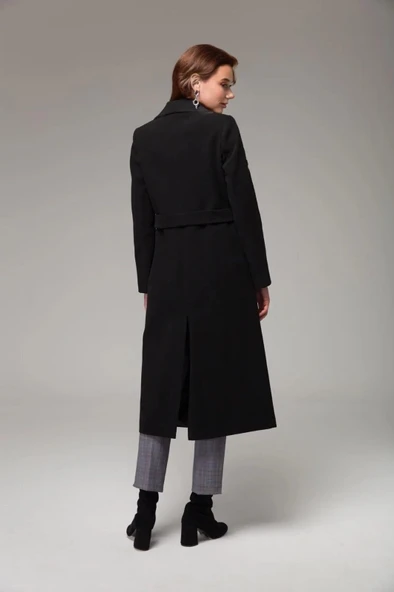 Kaşmir Kaşe Beli Kuşaklı Şık Kaban - Resim 4