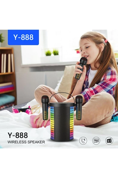 Kablosuz Mikrofonlu Karaoke Makinesi TF Kart ve USB Girişli Karaoke Hoparlör Y-888 - 2