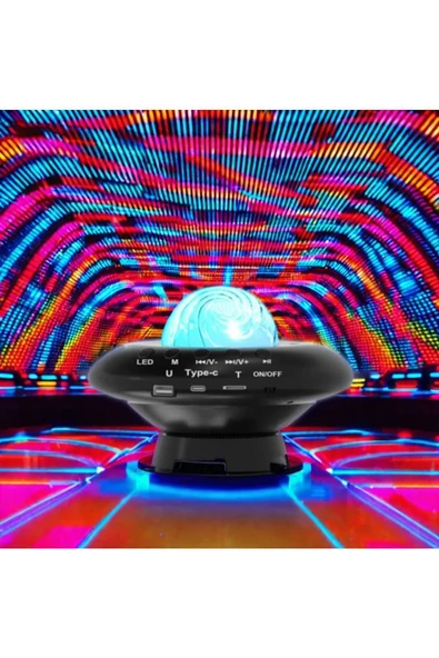 Galaksi Gökyüzü ve Yıldızları Yansıtan Gece Lambası Hoparlör LED Işıklı Bluetooth RGB CH-M26 - 2