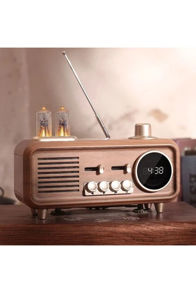 Yeni Nesil Retro Radyo Görünümlü Speaker USB TF AUX Bluetooth Vintage Müzik Kutusu Kahverengi S32