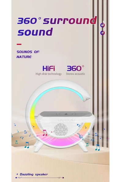 Telefon Kablosuz Şarj İstasyonu Speaker Özellikli Led Işıklı FM Radyolu Bluetooth Speaker BT2301 - 7