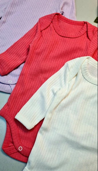 Kız Bebek 3'lü Uzun Kollu Alttan Çıtçıtlı Raporlu Body Zıbın - 2