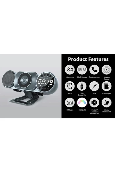 Bluetooth Hoparlör Çift Telefon Şarj Desteği Usb Kablosuz Şarjlı Radyo Çalar Saat Bluetooth Wd100 - 6