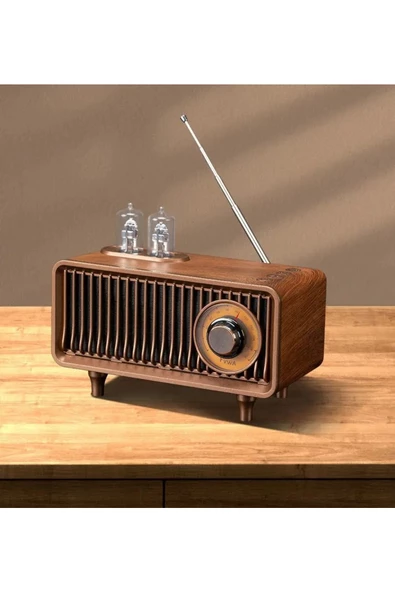Yeni Nesil Retro Radyo Görünümlü Speaker USB TF AUX Bluetooth Vintage Müzik Kutusu Kahverengi B9