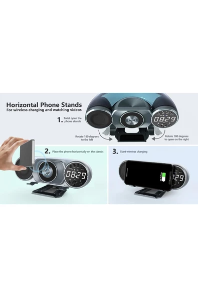 Bluetooth Hoparlör Çift Telefon Şarj Desteği Usb Kablosuz Şarjlı Radyo Çalar Saat Bluetooth Wd100 - 7