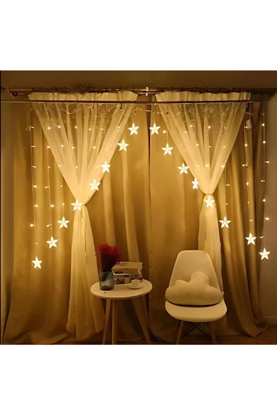 4 metre Led Işık 14'lü Çapraz Yıldız Işık Zinciri Dekoratif Fişli Aydınlatma Ev Dekorasyonu Süsleme - 2