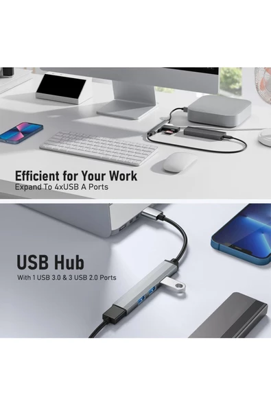 2 In 1 Adaptör 4 Port Type C USB 3.0 Hub USB 3.0 Adapter Type-C Çevirici USB Hub SW-HUB1 - Resim 5