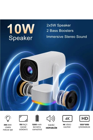 Taşınabilir Projeksiyon Dahili Hoparlör PS5 ve XBox Bağlantılı Oyun Sinema Projektör Full Hd 4K K2 - 4