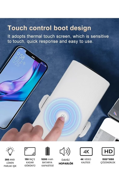 Taşınabilir Projeksiyon Dahili Hoparlör PS5 ve XBox Bağlantılı Oyun Sinema Projektör Full Hd 4K K2 - 5