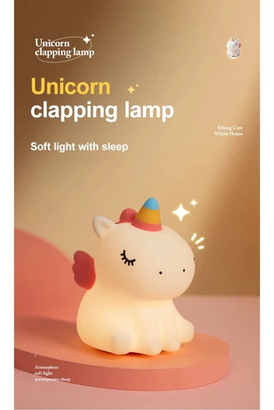Yumuşak Silikon Unicorn Mini Gece Lambası Dekoratif Işık Derecesi Ayarlanabilir 9cm x 13cm A-007 - 3