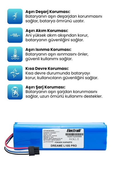 Dreame L10S Pro Robot Süpürge Bataryası (YÜKSEK KAPASİTE) 6400mAh Robot Süpürge Pil - 3