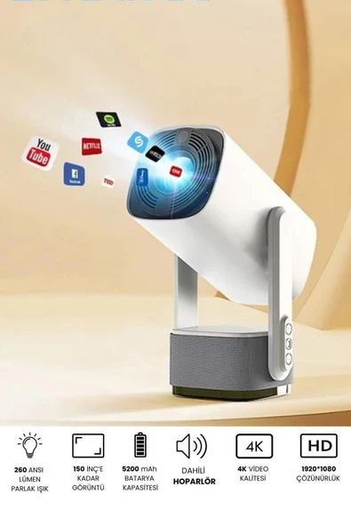 Taşınabilir Projeksiyon Dahili Hoparlör PS5 ve XBox Bağlantılı Oyun Sinema Projektör Full Hd 4K K2 - 3