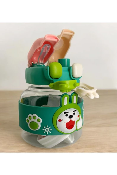 Tavşan Su Matarası Boyun Askılı Suluk Çocuklara Özel Taşıması Kolay Okulda Piknikde 1 Litre CRK3 - 2