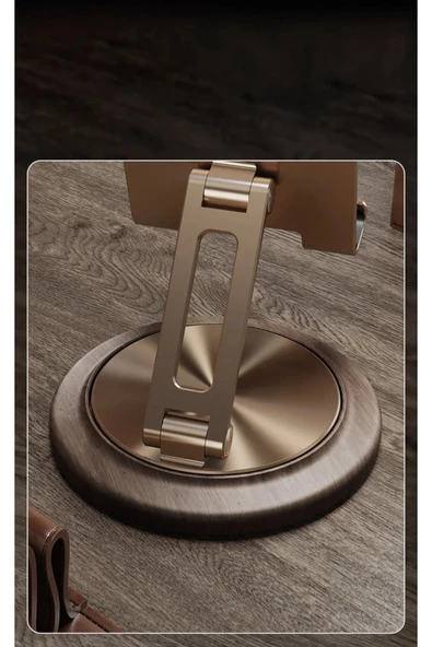 Tok Alüminyum Stant Ahşap Tabanlı Business Model Döner Tablet Cep Telefonu Standı JR-H102 - Resim 3