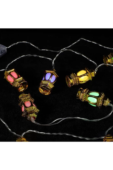 3 Metre RGB Led Işıklı 20'li Gold Kandil Işık Zinciri Dekoratif Pilli Aydınlatma Ev Dekorasyon - 2