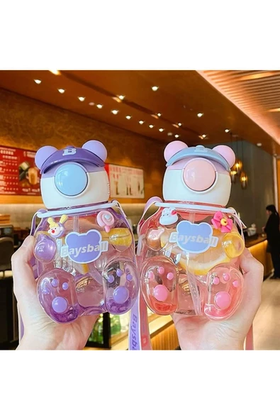 Su Matarası Boyun Askılı Suluk Renkli Çizgi Film ve Desenli Karakterler Çocuklara Özel 750ml CRK2 - 3