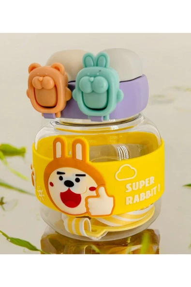 Tavşan Su Matarası Boyun Askılı Suluk Çocuklara Özel Taşıması Kolay Okulda Piknikde 1 Litre CRK3 - 4