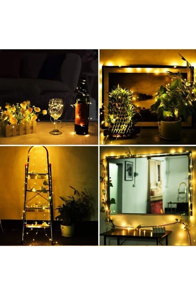 Peri Led Işık 3 Metre (SARI) Pilli Aydınlatma Şerit Led Saçak Spot Süsleme 2 Adet - 2