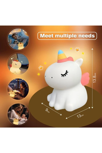 Yumuşak Silikon Unicorn Mini Gece Lambası Dekoratif Işık Derecesi Ayarlanabilir 9cm x 13cm A-007 - 2